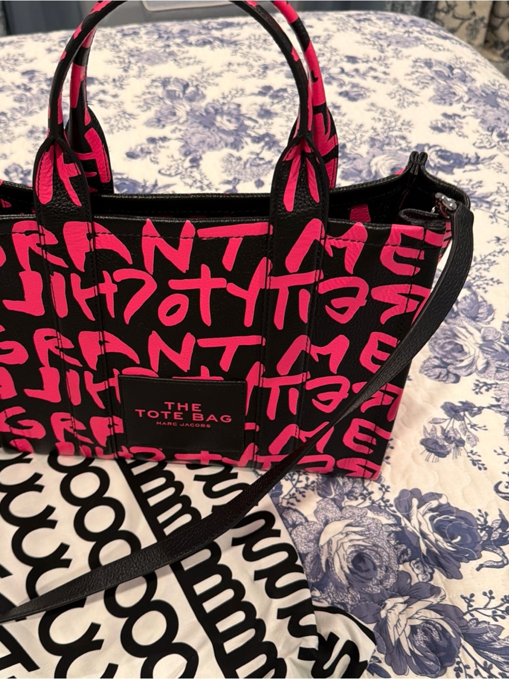 Marc Jacobs Black Tote with Hot Pink Graphic Print